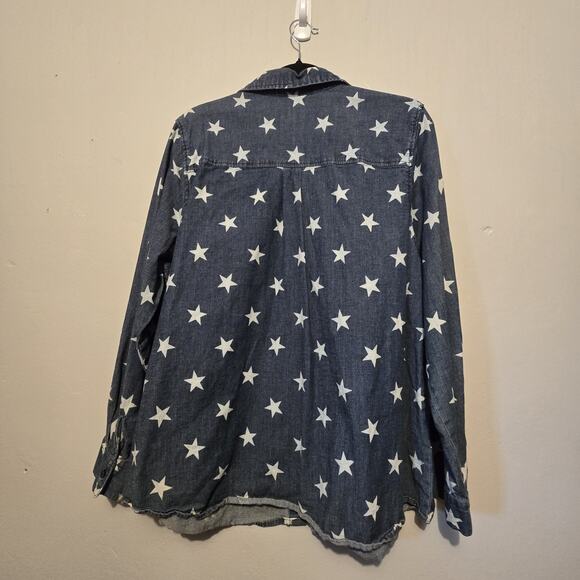 D&Co Denim Stars Button Shirt Womens XL Blue Patriotic July 4th Western Boho - Picture 9 of 9